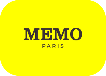Bright yellow background with the black text ’memo paris’ centered in a bold, sans-serif font.